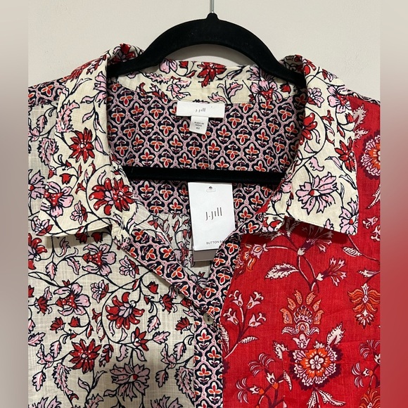 J. Jill One Pocket Shirred Back Button Down Long Sleeve Shirt Size 4X NWT Boho - Picture 3 of 12